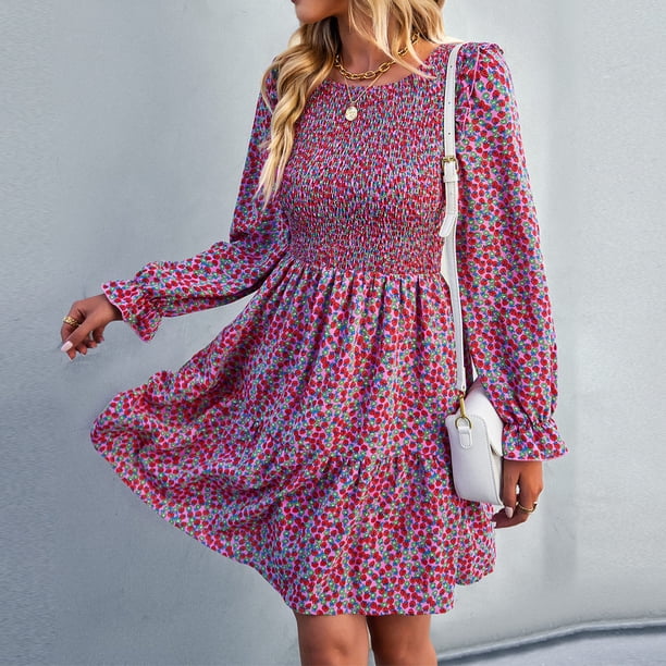 Vestido Estampado, Estampado Transparente Vestido De Mujer De Cintura Media Una Línea Cómodo Para Usar En Fiestas ANGGREK M rojo