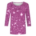 thumbnail image 4 of VINUSLI Sequined Tops Women Trendy 3/4 Sleeve Crewneck Sparkle Shirts Casual Dressy Glitter Loose Pullover Blouses Purple,L, 4 of 5