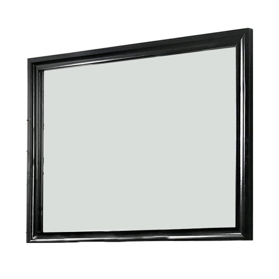 Mirror with Wooden Frame and Molded Detail Black - Saltoro Sherpi