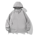 thumbnail image 2 of Siilsaa Mens 1/4 Zipper Running Hiking Rain Jacket Waterproof Lightweight Hooded Sweatshirts Drawstring Windbreak Pullover Hoodies with Pockets Light Gray,XL, 2 of 5