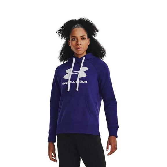 Under Armour Women's Rival Fleece Big Logo Hoodie in Dark Purple Size XS