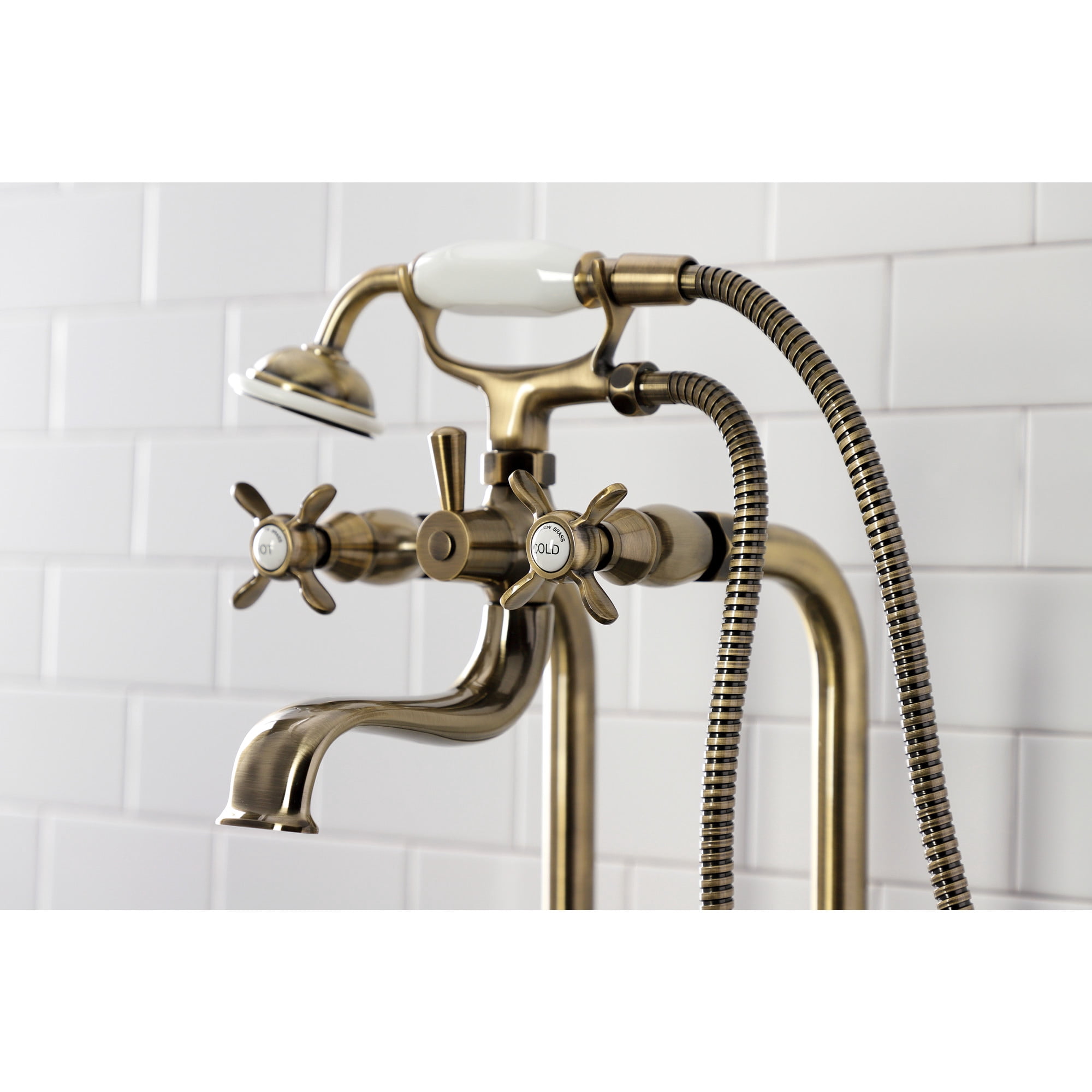 Kingston Brass CCK246K3 Essex Freestanding Clawfoot Tub Faucet Package with Supply Line, Antique Brass