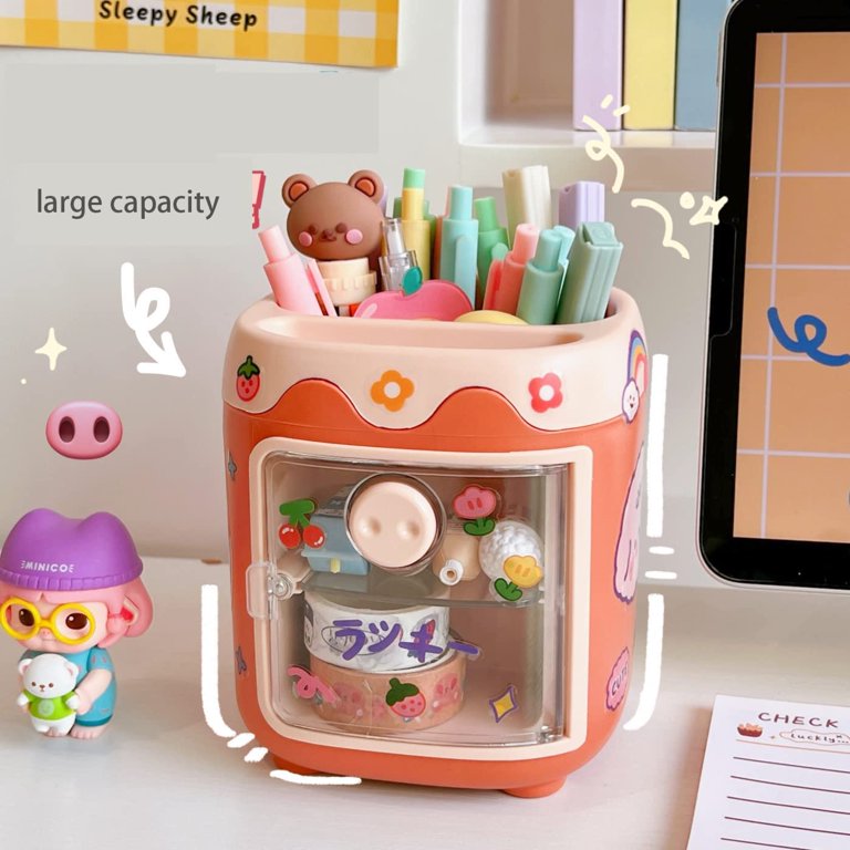 Kawaii Refrigerator Stationery Organizer Box Pen Holder Cute Aesthetic  Pencil Makeup Storage Container Kawaii Organization Stuff School Supplies  for