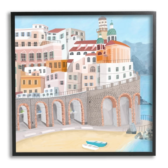 Stupell Industries Atrani Architecture Seaside Italian City Buildings Kids Painting Black Framed Art Print Wall Art, 12 x 12, Design by Carla Daly