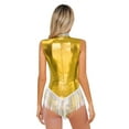 thumbnail image 2 of Rswnyirn Womens Shiny Metallic Sleeveless Fringed Bodysuit Sequins Mock Neck Tassel Jazz Dance Gold L, 2 of 7
