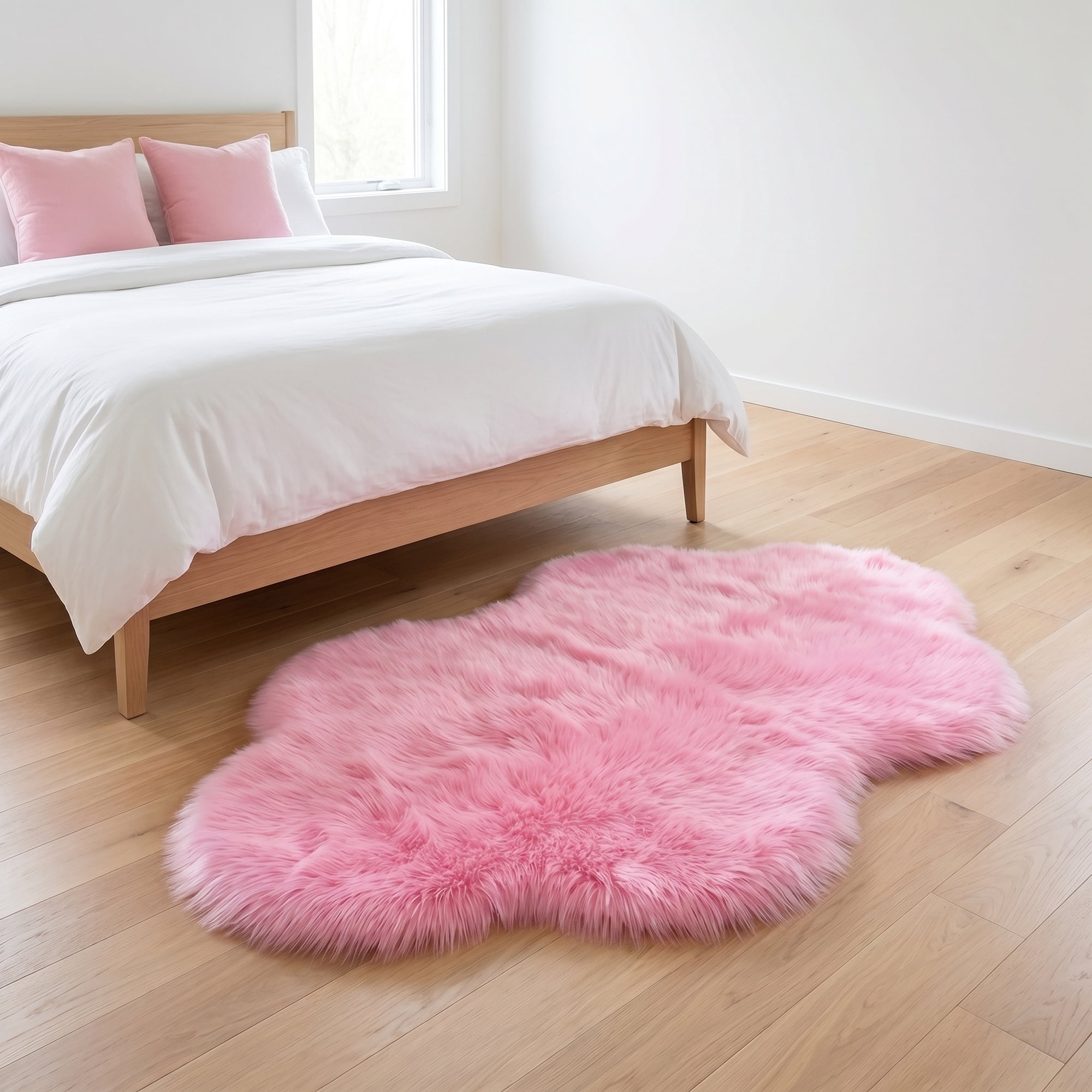 Unique Bargains Soft Shaggy Area Rug Washable Fluffy Bedroom Rug Non Slip 35" x 24" Red