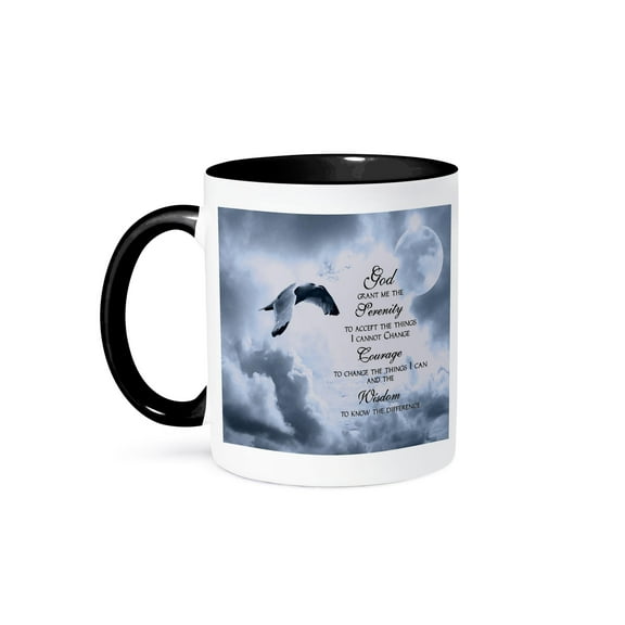 3dRose, The Serenity Prayer a beautiful dove one of a kind graphic will inspire all, 11oz Two-Tone Black Mug
