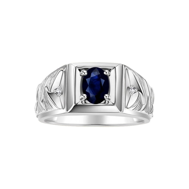 RYLOS Men's Rings Sterling Silver Rings Designer Weave Band 7X5MM Oval Gemstone & Diamond Ring Sapphire September Birthstone Rings For Men Size 11