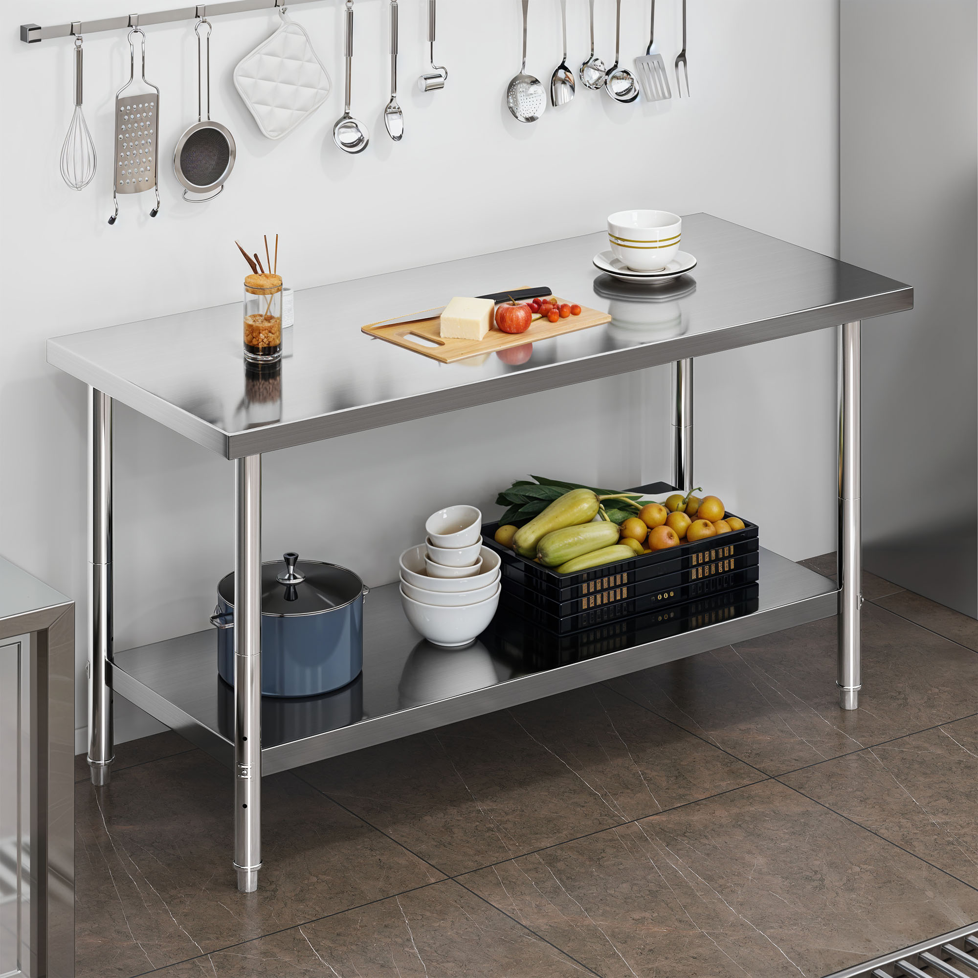 Uforic 60" ×24"  Stainless Steel Table with Undershelf Adjustable, NSF Commercial Kitchen Work Table