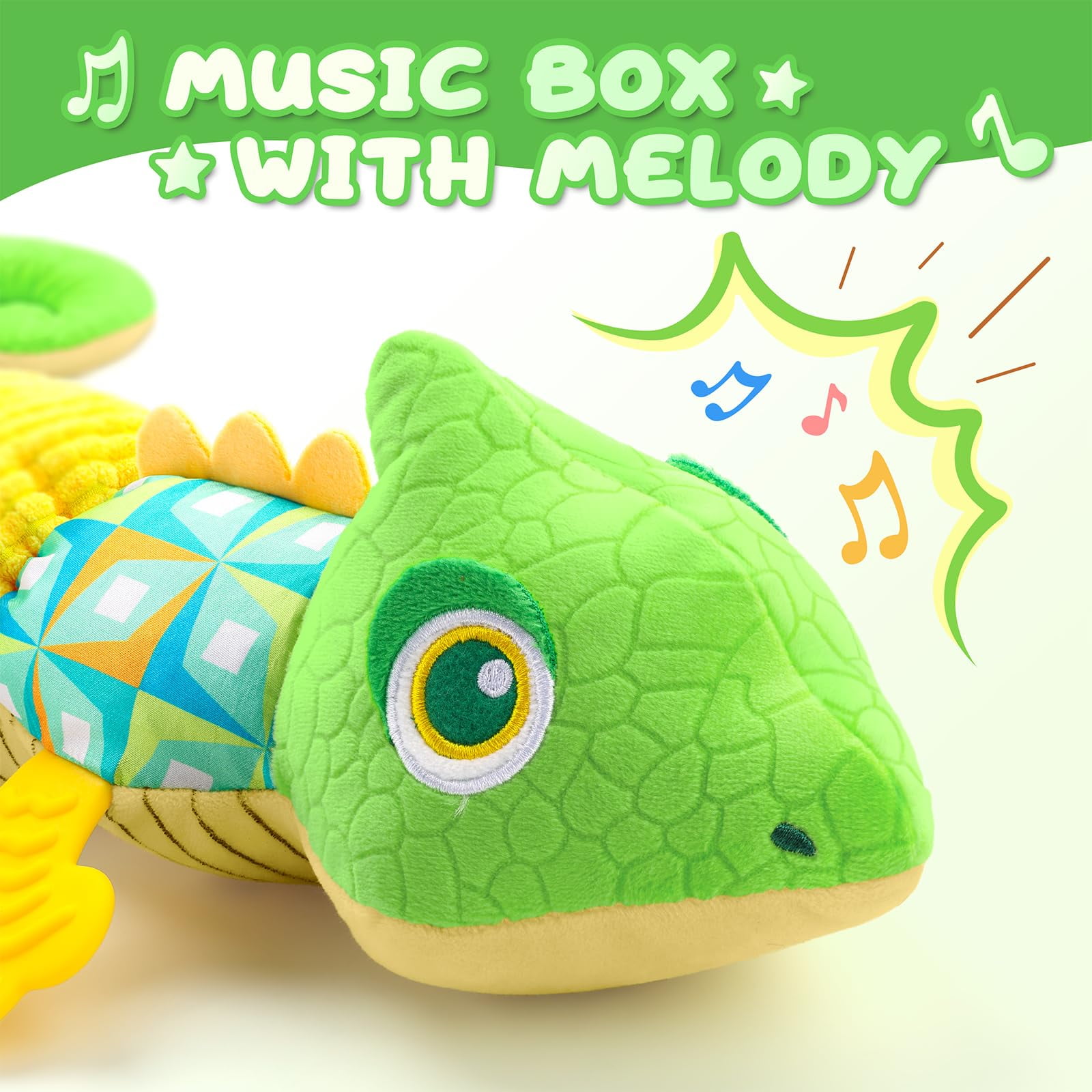Newborn Baby Toys 0-12 Months - Musical Stuffed Dinosaur Plush, Multi-Sensory Crinkle Rattles & Textured Design, Tummy Time Early Development Gift for Infant Girls
