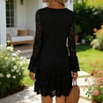 thumbnail image 6 of Hrsba Lace V Neck Long Sleeve Dress Women Knee Length Elegant Style Midi Dresses for Women, 6 of 8