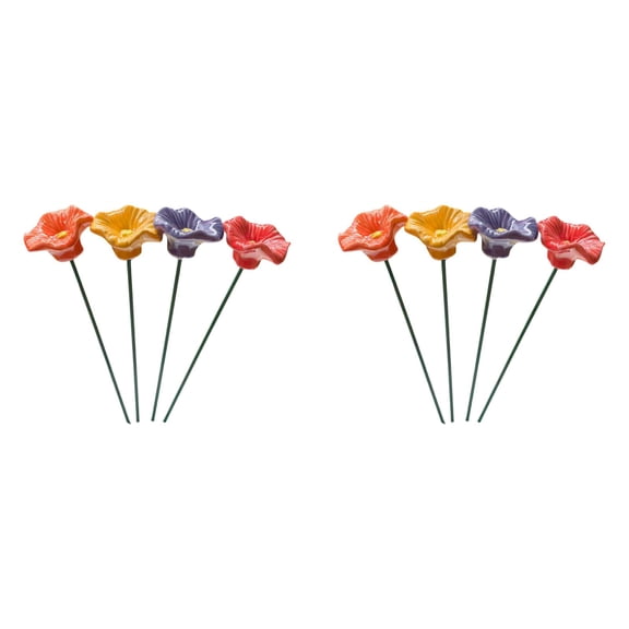 VMWMSSR 8 Pack Ceramic Bee Watering Stakes, Decorative Pollinator Water Station, Flower Shaped Insect Water Feeder For Outdoor Garden Yard Landscape(Colorful-8PCS)