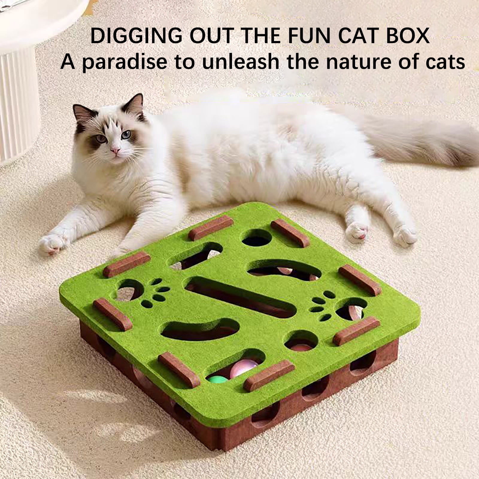 Fzsteel Interactive Cat Toy Box With Puzzle Game For Mental Stimulation And Exercise Indoor Pet Enrichment Digging Activity 30x30x7.5cm