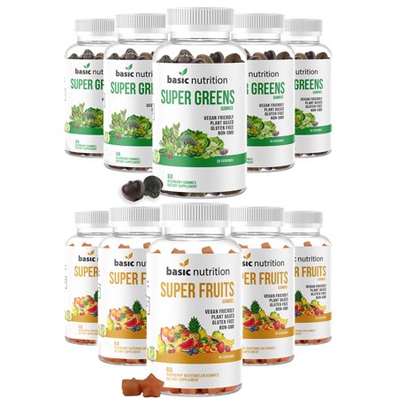 Basic Nutrition SuperFruits + SuperGreens Gummies Bundle | Collagen Promoting Vitamins and Minerals for Beauty, Energy, and Digestive Health | Non-GMO, Plant-Based, Vegan, Gluten-Free & Gelatin Free