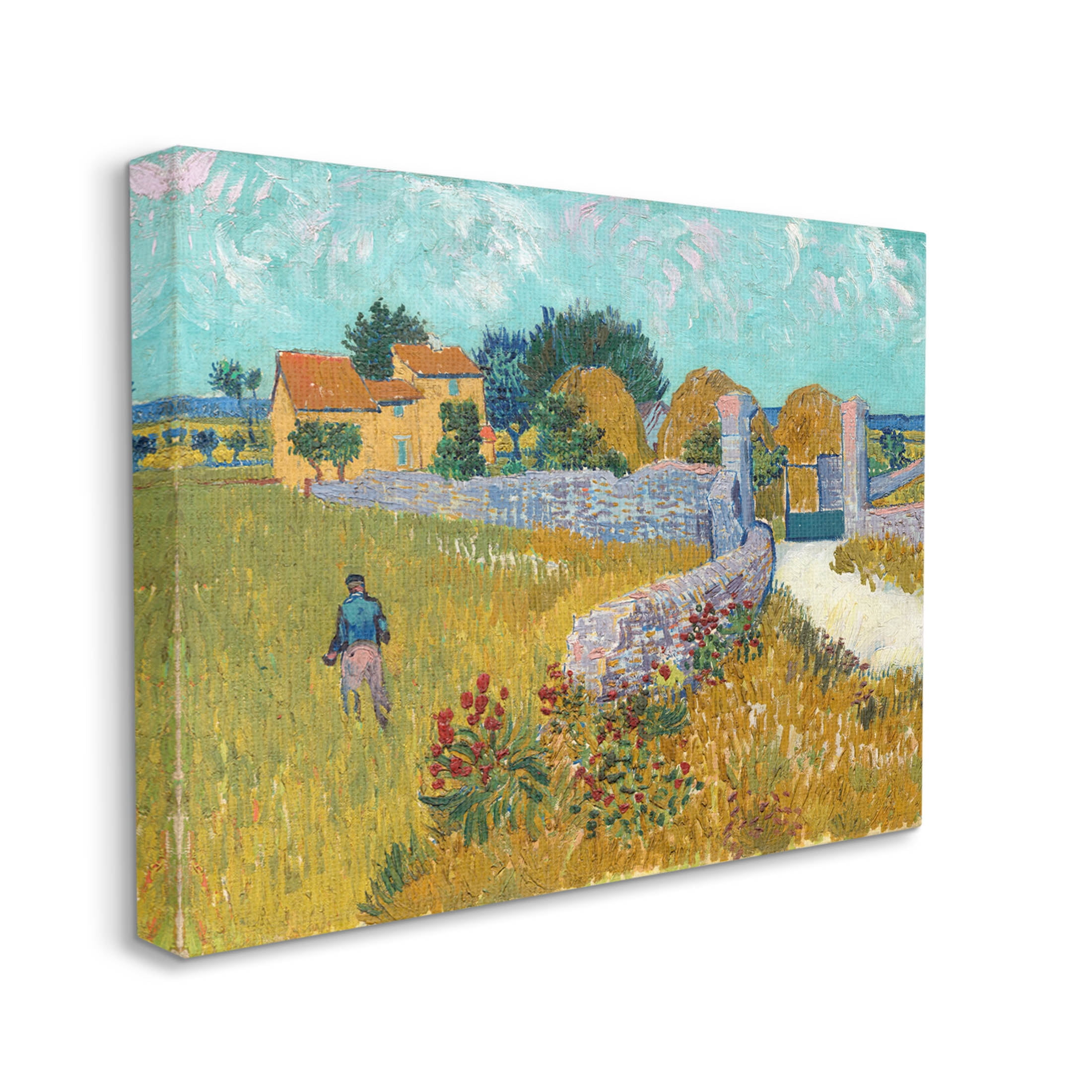 Farmhouse In Provence Van Gogh Scene Landscape Painting Gallery Wrapped Canvas Print Wall Art