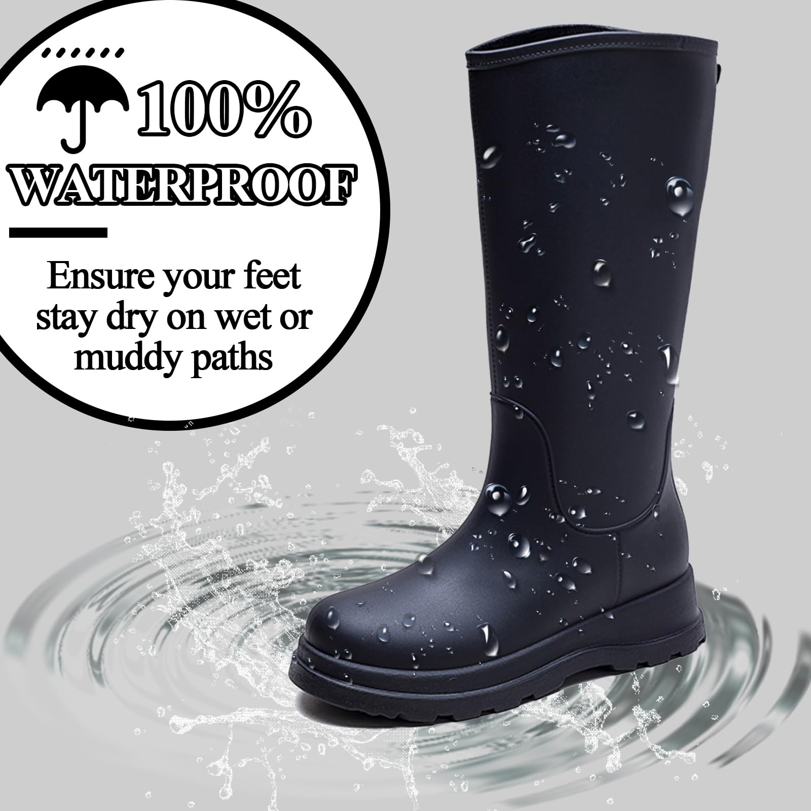 AUXDIQ Rain Shoes Women Mid-calf Boots Waterproof Rain Boots Outdoor Garden Shoes