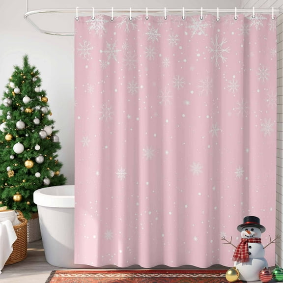 Christmas Snowflake Shower Curtain, 60" x 72", Pink Gradient Waterproof Bathroom Curtain Washable Shower Curtain Set with 12 Hooks