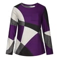 thumbnail image 4 of Homenesgenics Womens Tops under $5 Women's New Color Blocked Printed Long Sleeved T-shirt Round Neck Tops Purple XXL, 4 of 5