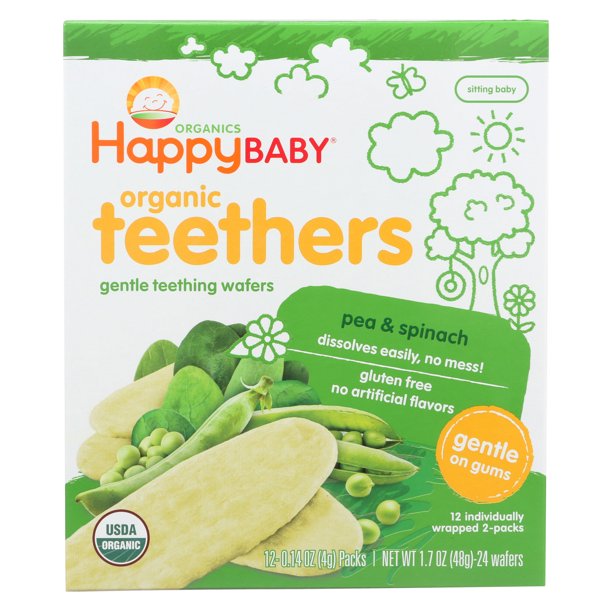 Happy Baby Gentle Teethers, Organic Baby Food, Pea & Spinach, 12 Count