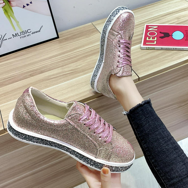 Miluxas Women's Glitter Tennis Sneakers Neon Dressy Sparkly Sneakers  Rhinestone Bling Wedding Bridal Shoes Shiny Sequin Shoes Clearance Silver  5.5(36)
