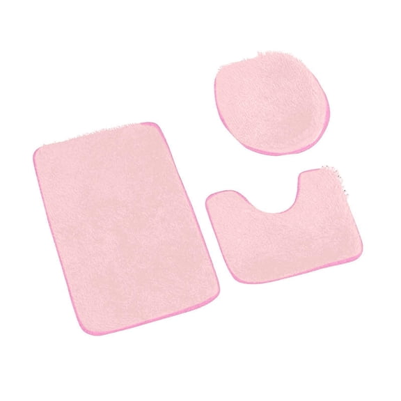Non-Slip Bathroom Floor Mats, Pink Bath Mat, Toilet Seat Cover Set, Contour Bath Rugs for Toilet, 3-Piece Soft Plush U-Shaped Rug Set for Shower, Toilet and Entryway