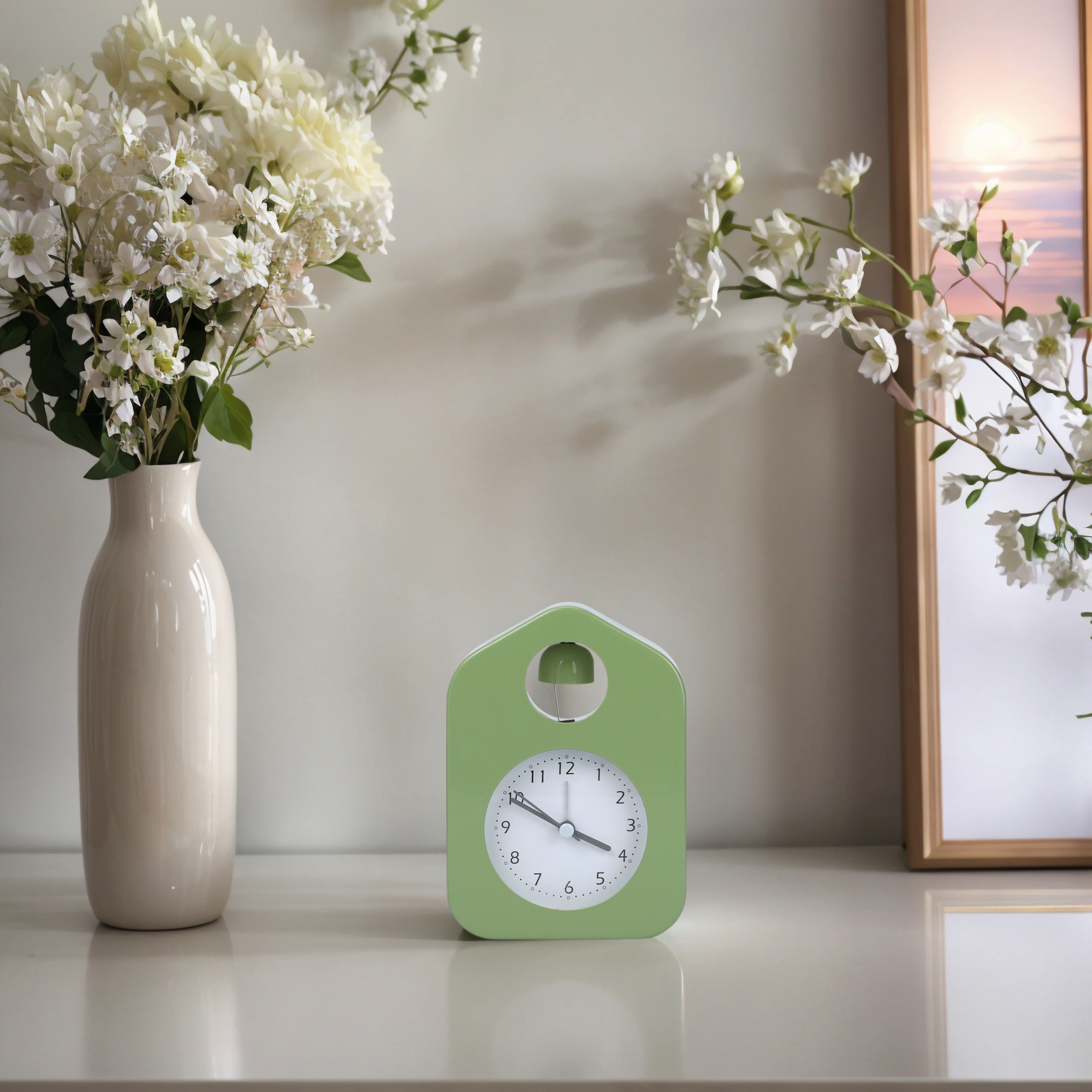 Unique Bargains Non-Tick Alarm Clock with Round Bell Design Green 3.9"L x 2.0"W x 5.5"H