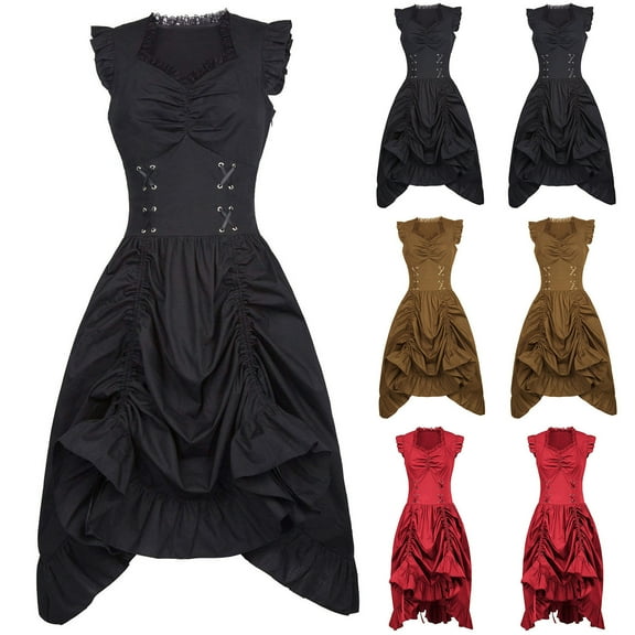 Elainilye Fashion Women's Formal Dresses Medieval Retro Punk Dress Retro Ball Dress Party Club Dress,Brown