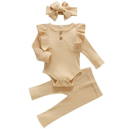 

Actoyo Newborn Baby Girl Knitted Clothes Ruffle Romper Bodysuit Pants Outfits