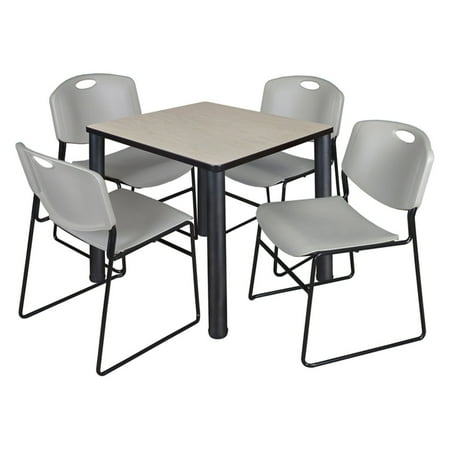 UPC: 0843532065570 | Regency Kee Square Maple Breakroom Table with 4 Stackable Zeng Chairs