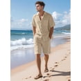 thumbnail image 4 of Men's Linen Blend Short Sleeve Shirt & Shorts Set, Casual Summer 2 Piece Outfit Khaki XXL, 4 of 9
