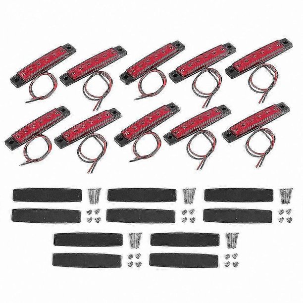 10-Pack LED Truck Side Marker Lights with 6 Red LEDs, 12V Warning Indicator Lamps for Vehicles