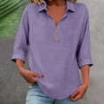 thumbnail image 2 of purcolt Womens 3/4 Length Sleeve Shirts Cotton Linen V Neck Collared T Shirts Business Casual Loose Fit Tunic Tops Blouses, 2 of 5