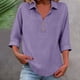 thumbnail image 1 of Neewe Women's Cotton Linen 3/4 Sleeves Lapel Collar Button Shirts Casual Summer Tops Basic Daily Tees, 1 of 5
