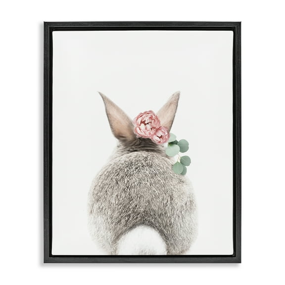 Stupell Industries Floral Bunny Tail Side Animals Painting Black Floater Framed Canvas Art Print Wall Art, 17 x 21