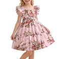 thumbnail image 5 of NAISIBABY Girls Floral Smock Dresses, Ruffles Sleeve Summer Casual Square Neck Party Birthday Princess Dress Pink Size 7, 5 of 7