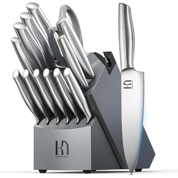 14 Pcs Premium Japanese High Carbon Stainless Steel Kitchen Knife Set, Razor Sharp Knife Block Set with Built-in Sharpener, Quality Acacia Wood Block Knife Sets Ergonomic Handle