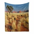 thumbnail image 1 of Landscape Soft Flannel Fleece Blanket, Plant Theme Tree Desert Sossusvlei Namibia Southern Africa Photo Print, Cozy Plush for Indoor and Outdoor Use, 60" x 80", Sky Blue and Marigold, by Ambesonne, 1 of 6