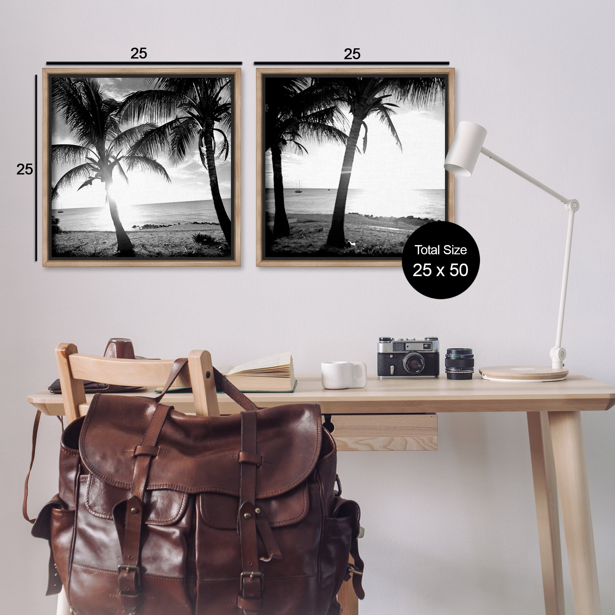 Stupell Industries Tropical Palm Sunset Landscape & Nature Photography Brown Floater Framed Canvas Art Print Wall Art, 25 x 25, Set of 2