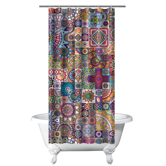 Small Stall Narrow Shower Curtain 36"W x 72"L – Tropical Bohemian Leaves, Mid-Century Abstract Boho Botanical Bathroom Decor, Vintage Floral Palm Leaf Pattern, Rustic Tribal Folk Style