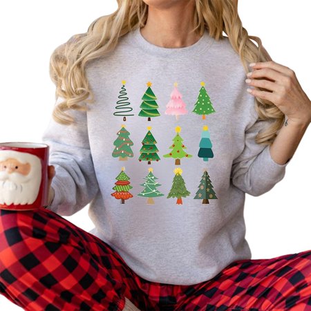 FYEGRE Merry Christmas Sweatshirt Women Crewneck Xmas Holiday Sweater Shirt Winter Long Sleeve Oversized Pullover Tops Grey L