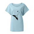 thumbnail image 2 of Gibobby Blusa Sexy Cuello en V Camiseta manga corta murciélago casual algodón con cuello en V y estampado plumas para mujer(Azul,XL), 2 of 4