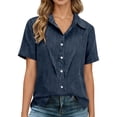 thumbnail image 2 of T Shirts for Women 2026 Summer Linen Short Sleeve Button Down Collared Business Casual Office Work Tshirt Blouse, 2 of 8