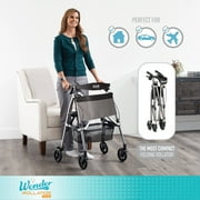 Stander Wonder Rollator Plus, Lightweight Folding Walker for Seniors with EZ Fold-N-Go Technology, Four Wheel Rolling Walker with Seat, Locking Brakes, Black