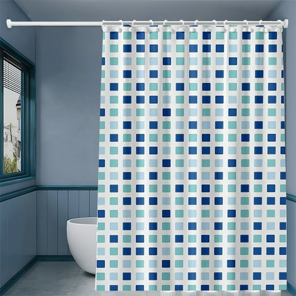 Plastic Shower Liner 86" x 70"- Premium PEVA 4G Shower Curtain Liner Waterproof Shower Curtains for Bathroom (Blue-Green Square)
