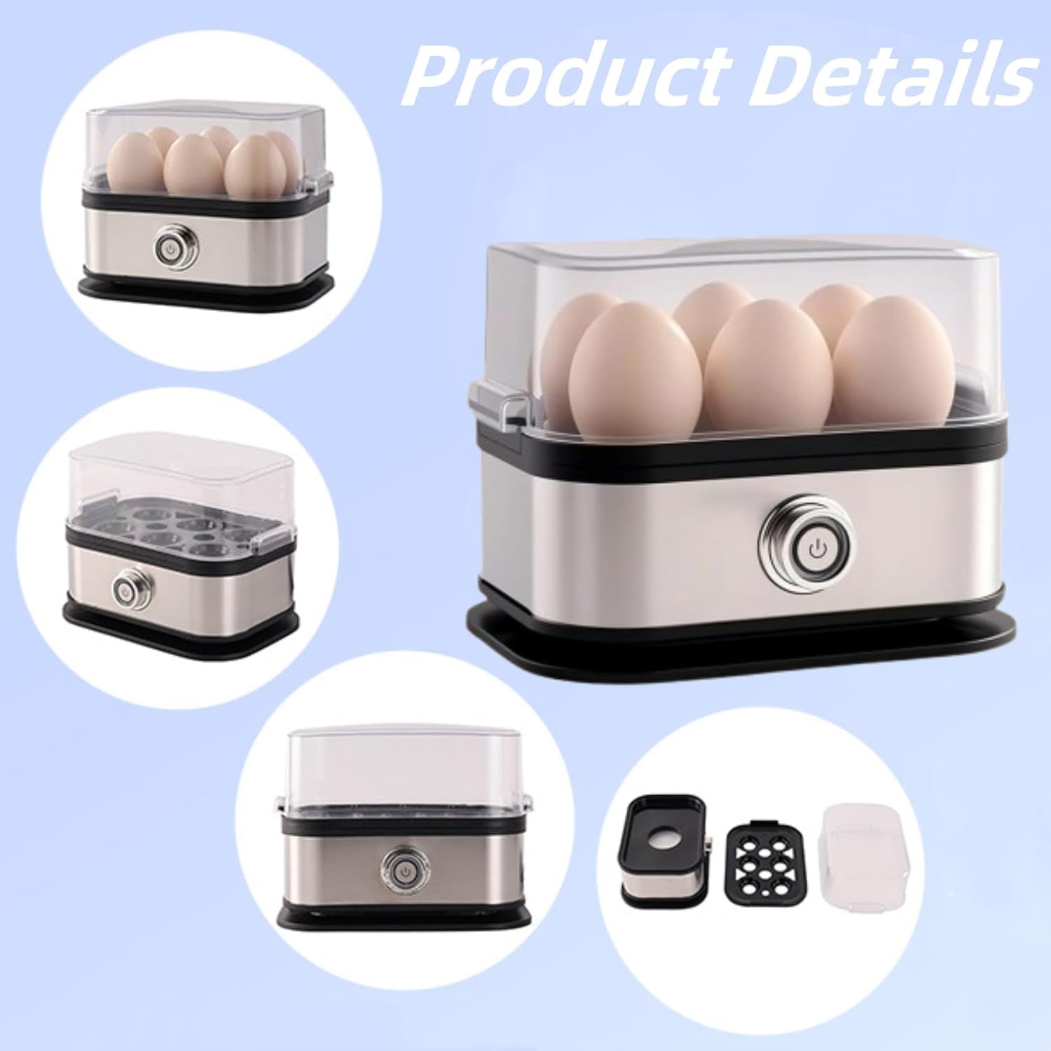 Smart Egg Cooker with Auto Shut-Off – 6 Egg Capacity Electric Egg Cooker, Rapid Hard/Medium/Soft Boiled Egg Steamer, Multi-Function for Poached, Scrambled Eggs & Vegetables