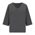 thumbnail image 4 of XuJwPNcy Linen Shirts for Women 3/4 Sleeve Oversized Tops Plus Size Casual V Neck Pullover Solid Color Blouse Tshirts（Gray,Large), 4 of 7