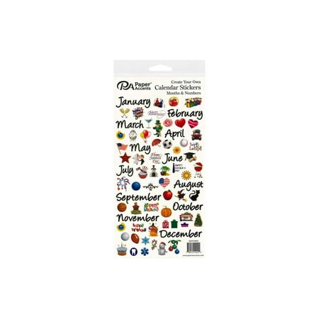 Paper Accents Calendar Month and Number Stickers Medium Color Set