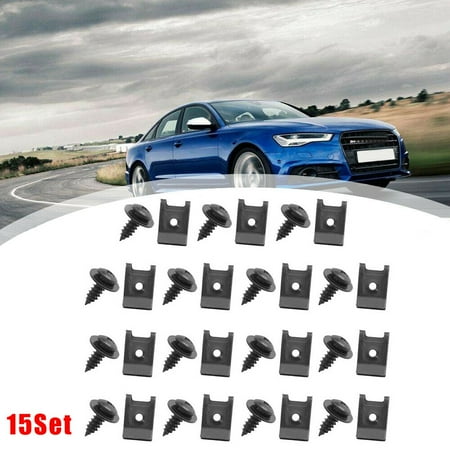 

Spring Metal U-Type Clips With Screw Car Bumper Fender Trim Panel Fastener 15Set
