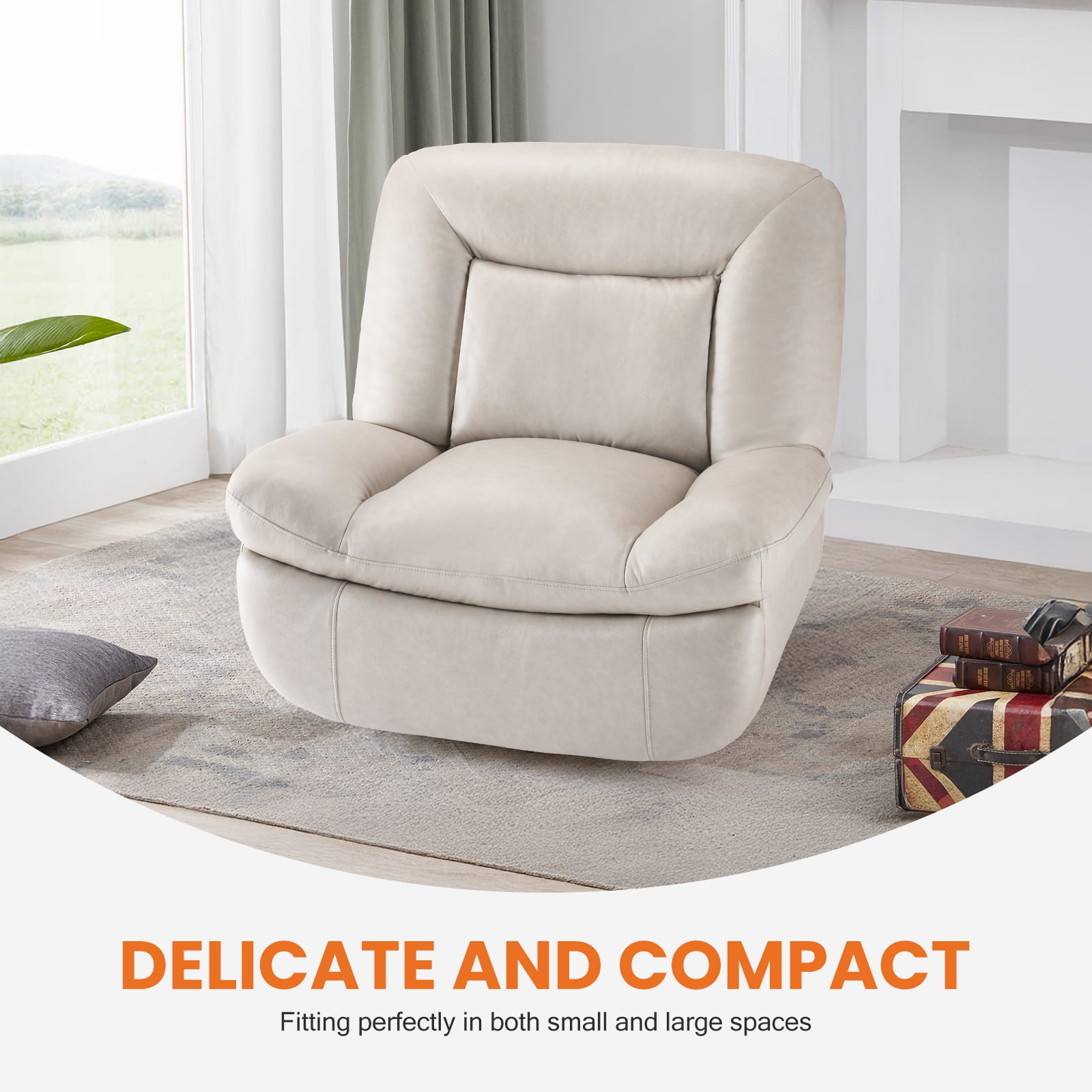 EDX Recliner Chair, 360 Swivel Rocker Chair for Adults, Rocking Chair Nursery, Thickened Seat Cushion Upholstered Linen Recliner Rocking Chair for Living Room, Beige