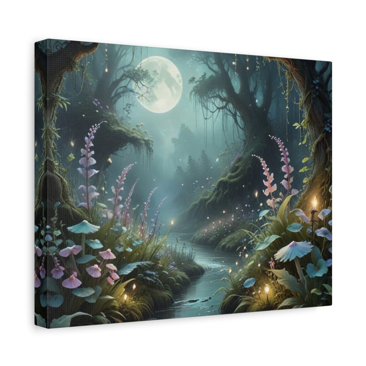 Moonlit Forest Fantasy Wall Art Print Enchanted Woodland Decor